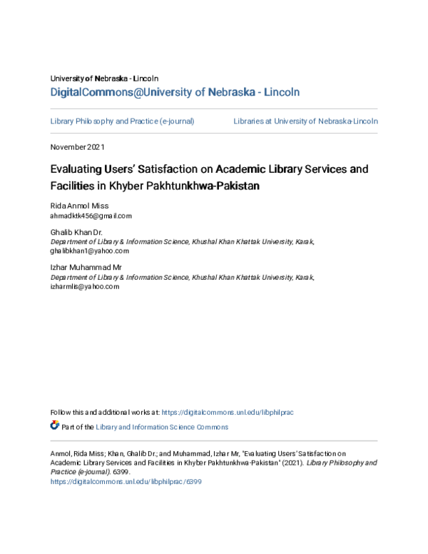 (PDF) Evaluating Users’ Satisfaction on Academic Library Services and ...