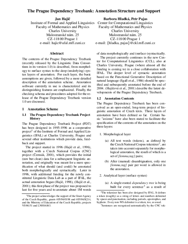 (PDF) The prague dependency treebank: Annotation structure and support