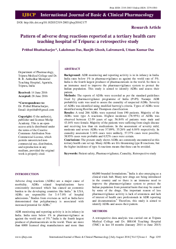 (PDF) Pattern of adverse drug reactions reported at a tertiary health ...