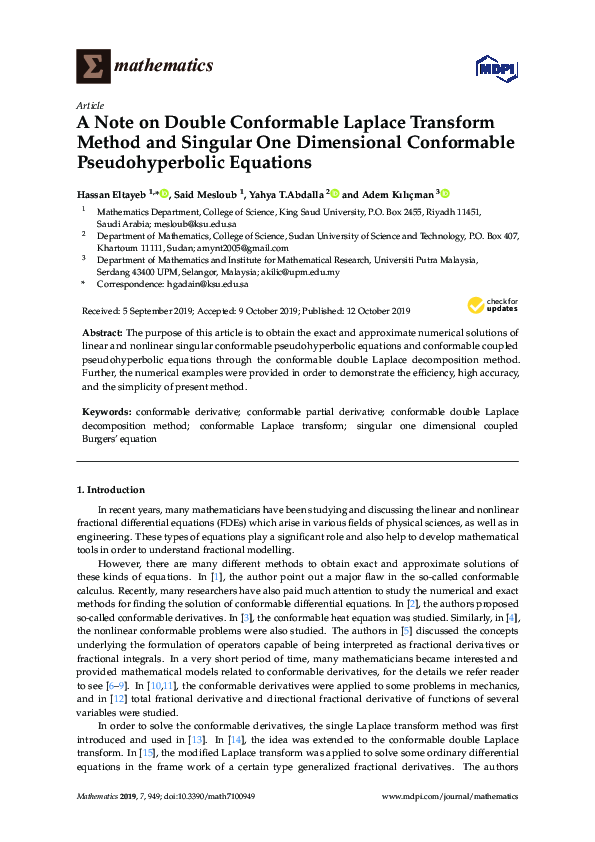 (PDF) A Note on Double Conformable Laplace Transform Method and ...