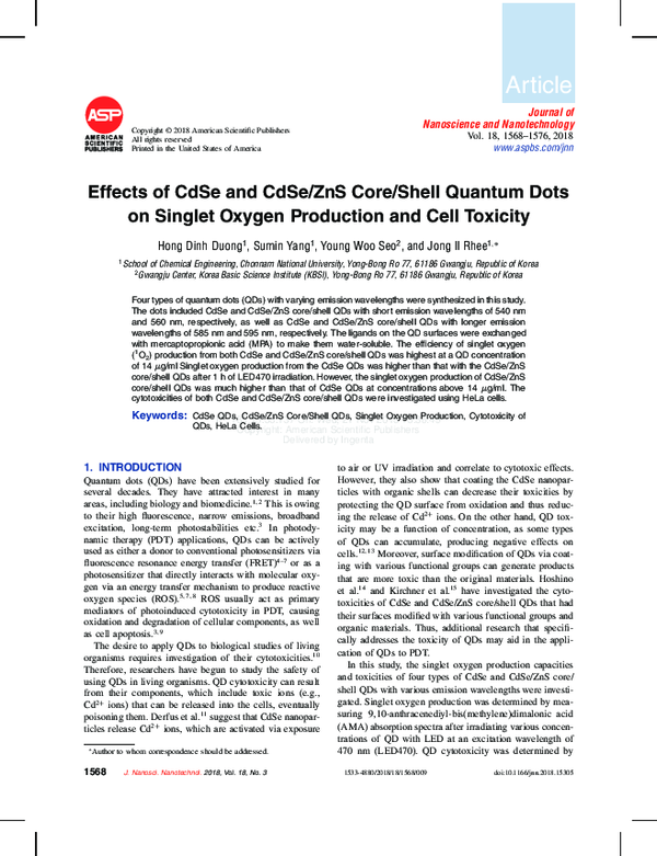 (PDF) Effects of CdSe and CdSe/ZnS Core/Shell Quantum Dots on Singlet ...