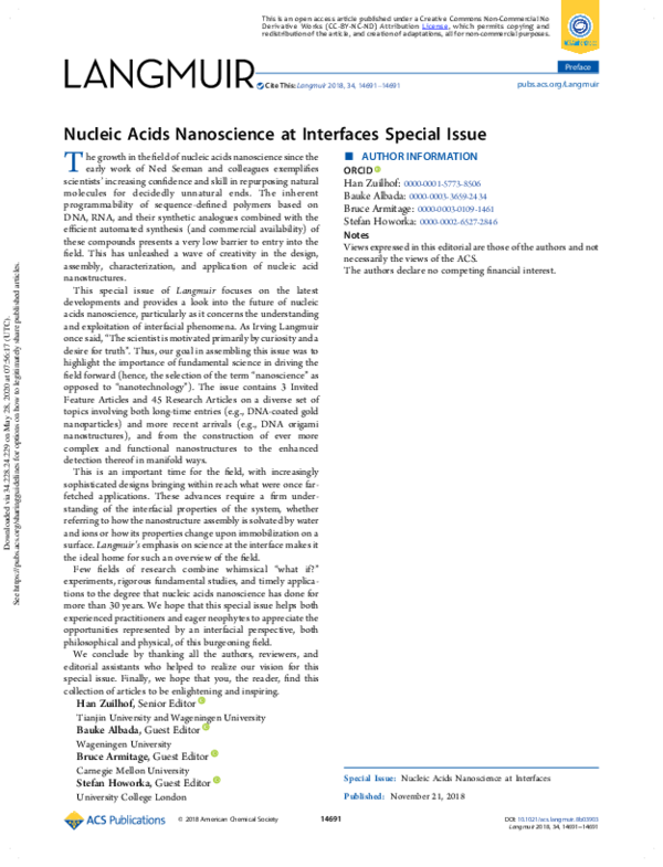 (PDF) Nucleic Acids Nanoscience at Interfaces Special Issue