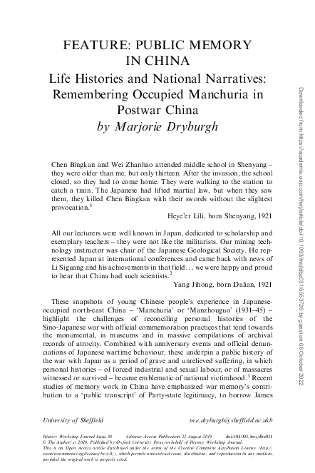 (PDF) Life Histories and National Narratives: Remembering Occupied ...