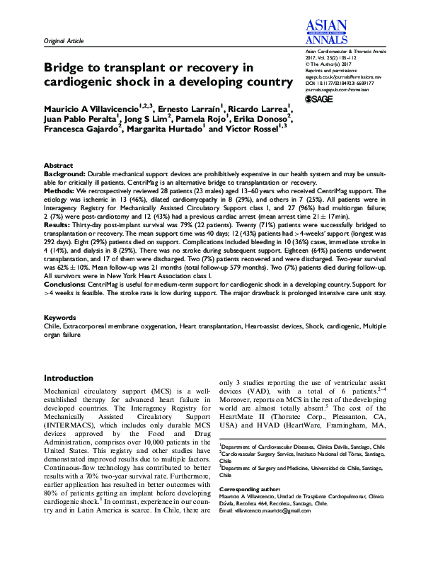 (PDF) Bridge to transplant or recovery in cardiogenic shock in a ...