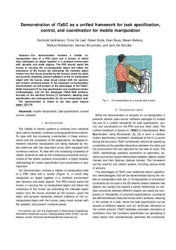 (PDF) Demonstration of iTaSC as a unified framework for task ...