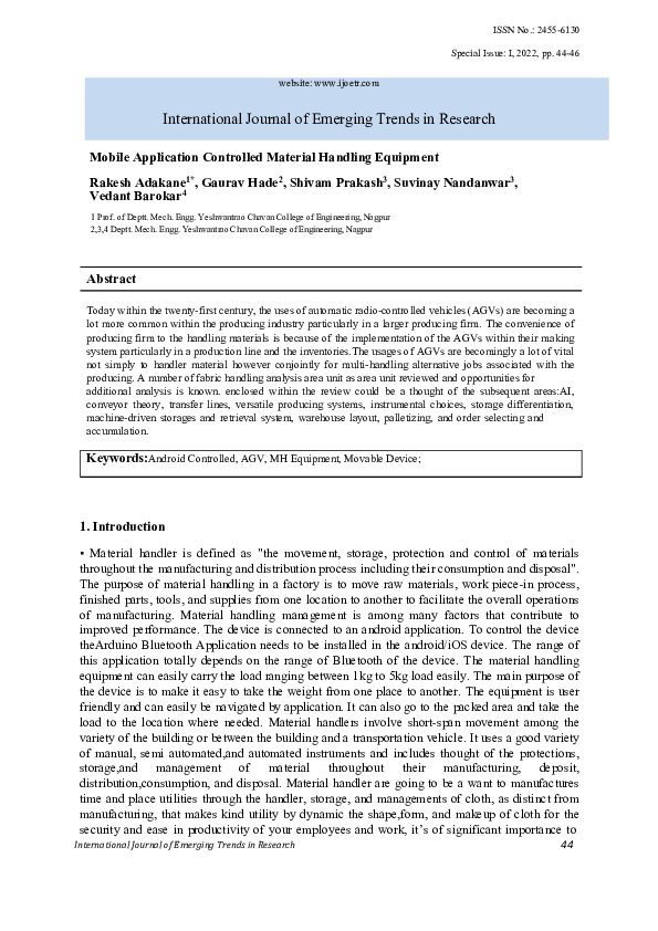 (PDF) Mobile Application Controlled Material Handling Equipment