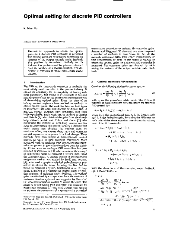 (PDF) Optimal setting for discrete PID controllers
