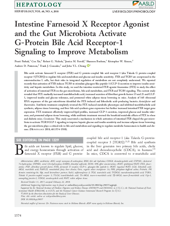 (PDF) Intestine farnesoid X receptor agonist and the gut microbiota ...