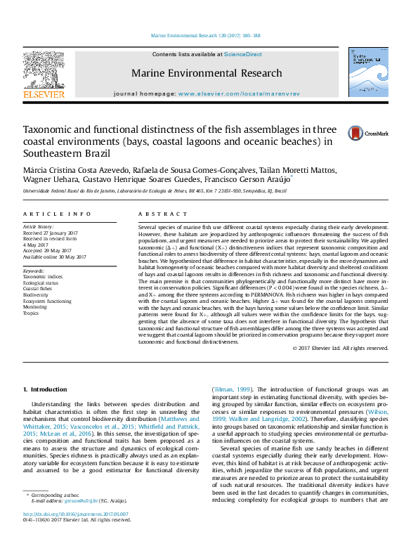 (PDF) Taxonomic and functional distinctness of the fish assemblages in ...