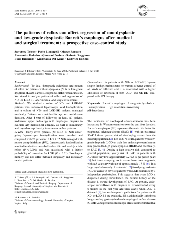 (PDF) The patterns of reflux can affect regression of non-dysplastic ...