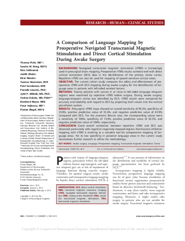 (PDF) A Comparison of Language Mapping by Preoperative Navigated ...