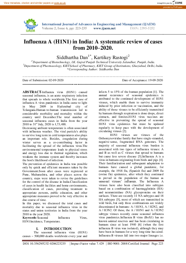 (PDF) Influenza A (H1N1) in India: A systematic review of cases from ...