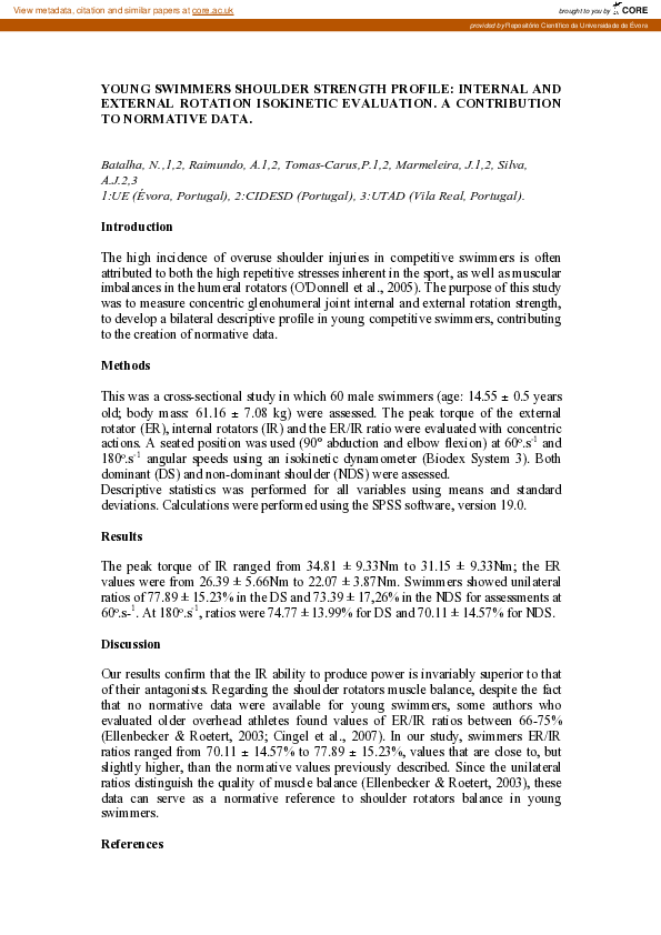 (PDF) Young swimmers shoulder strength profile: internal and external ...