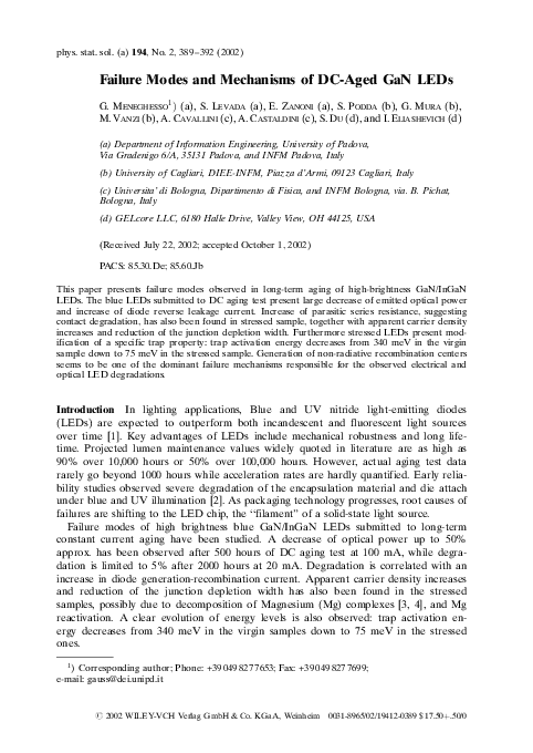 (PDF) Failure Modes and Mechanisms of DC-Aged GaN LEDs