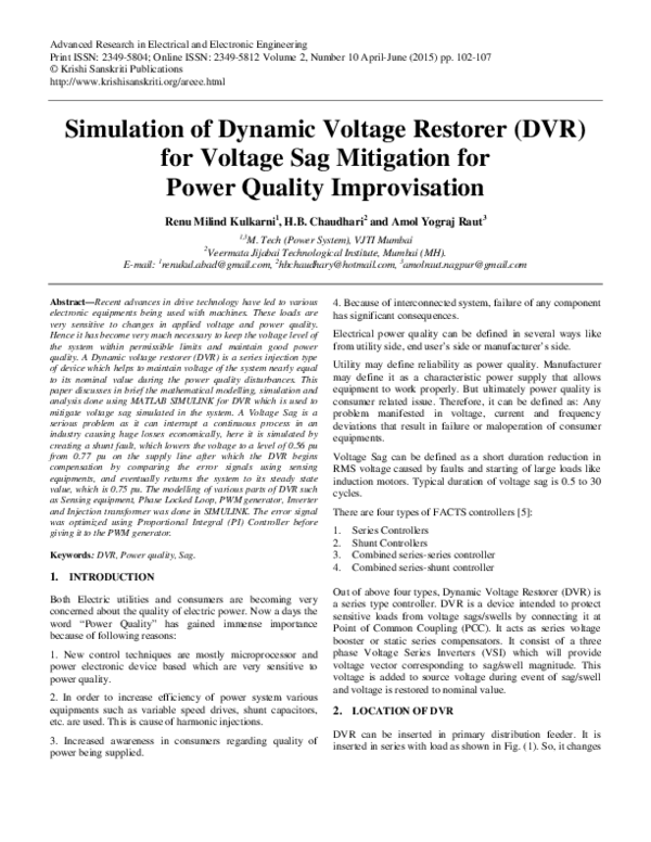 (PDF) Simulation of Dynamic Voltage Restorer (DVR) for Voltage Sag ...