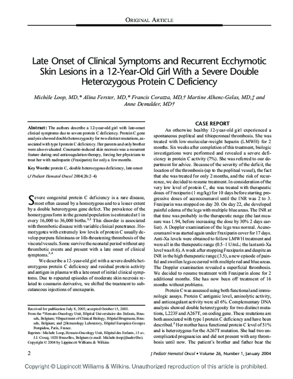 (PDF) Late Onset of Clinical Symptoms and Recurrent Ecchymotic Skin
