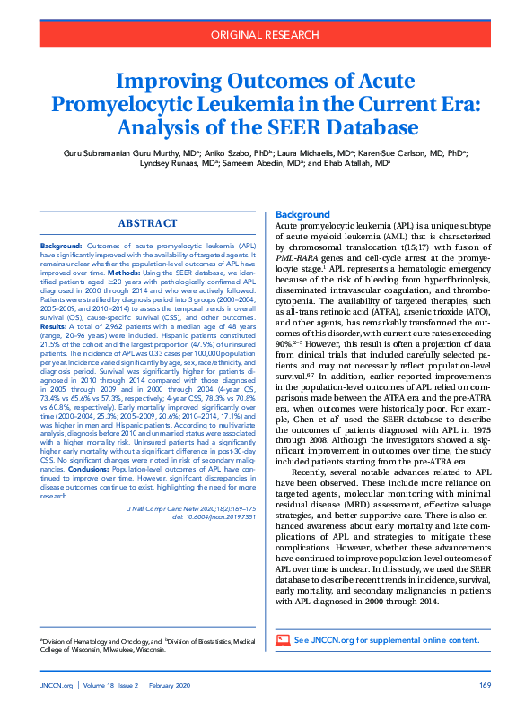 (PDF) Improving Outcomes of Acute Promyelocytic Leukemia in the Current ...