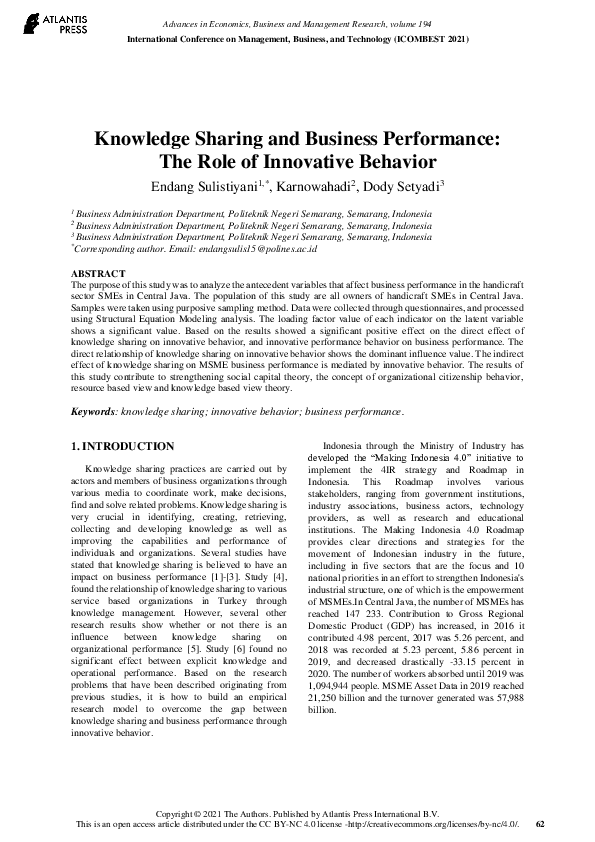 (PDF) Knowledge Sharing and Business Performance: The Role of ...
