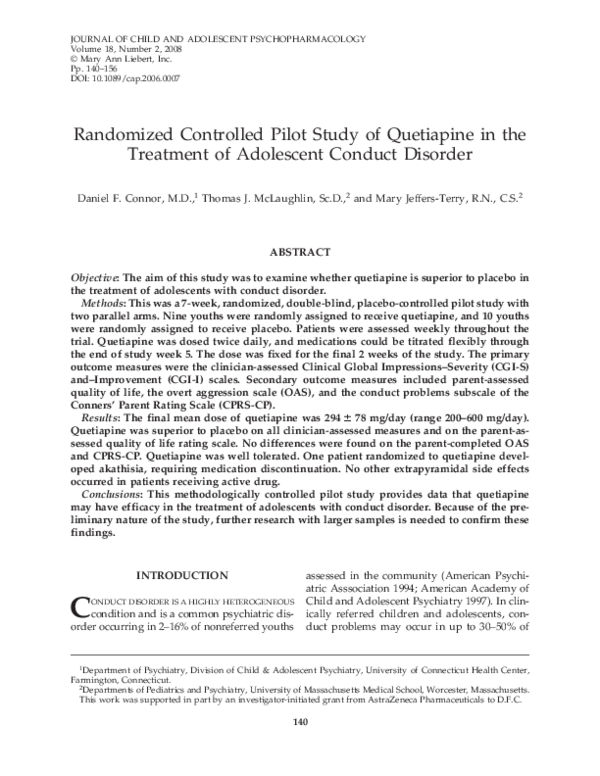 (PDF) Randomized Controlled Pilot Study of Quetiapine in the Treatment ...