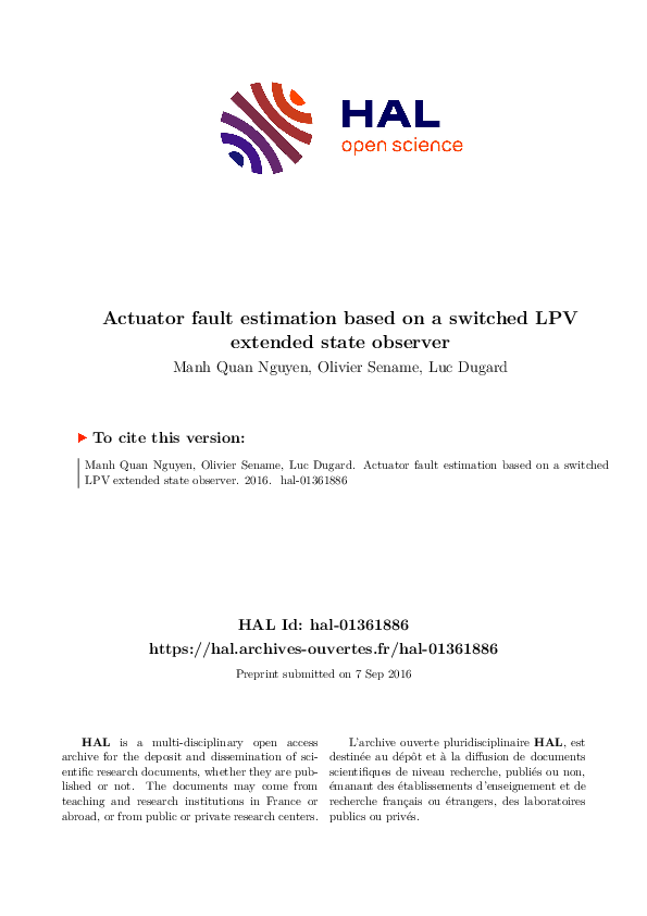 (PDF) Actuator fault estimation based on a switched LPV extended state ...