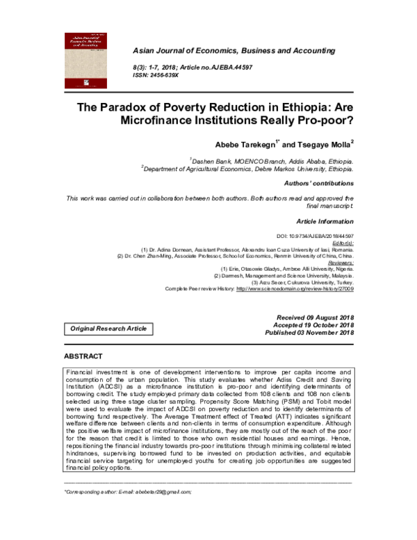 (PDF) The Paradox of Poverty Reduction in Ethiopia: Are Microfinance ...