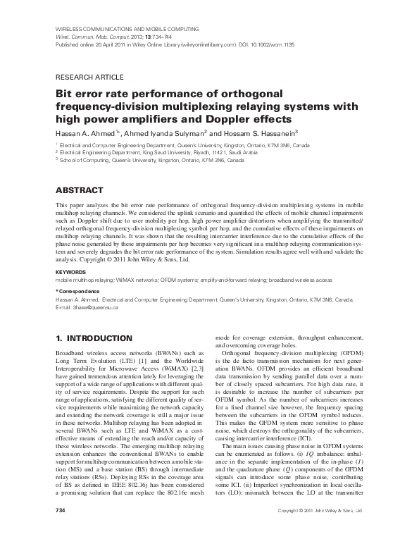 (PDF) Bit error rate performance of orthogonal frequency-division ...