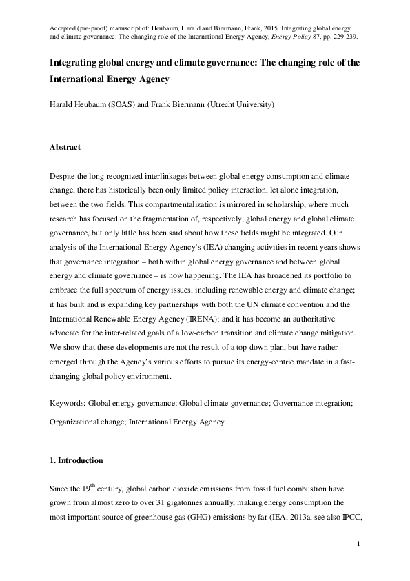 (PDF) Integrating global energy and climate governance: The changing ...