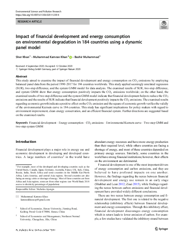 (PDF) Impact of financial development and energy consumption on ...