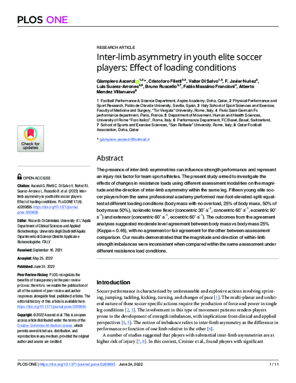 (PDF) Inter-limb asymmetry in youth elite soccer players: Effect of ...