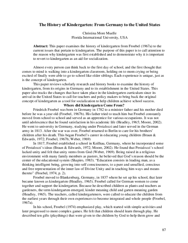 (PDF) The History of Kindergarten From Germany to the United States christina muelle