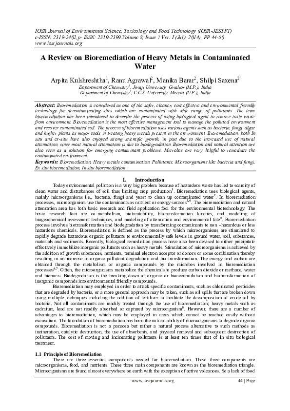 (PDF) A Review on Bioremediation of Heavy Metals in Contaminated Water