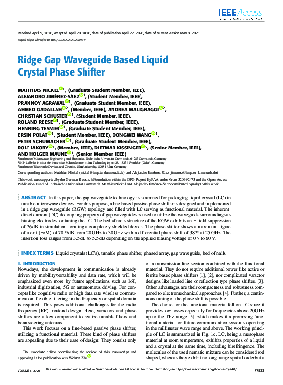 (PDF) Ridge Gap Waveguide Based Liquid Crystal Phase Shifter