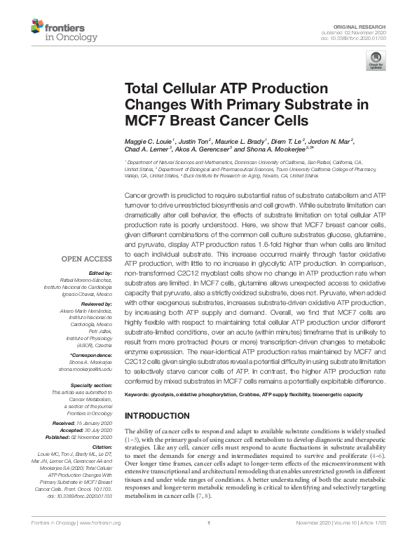 (PDF) Total Cellular ATP Production Changes With Primary Substrate in ...