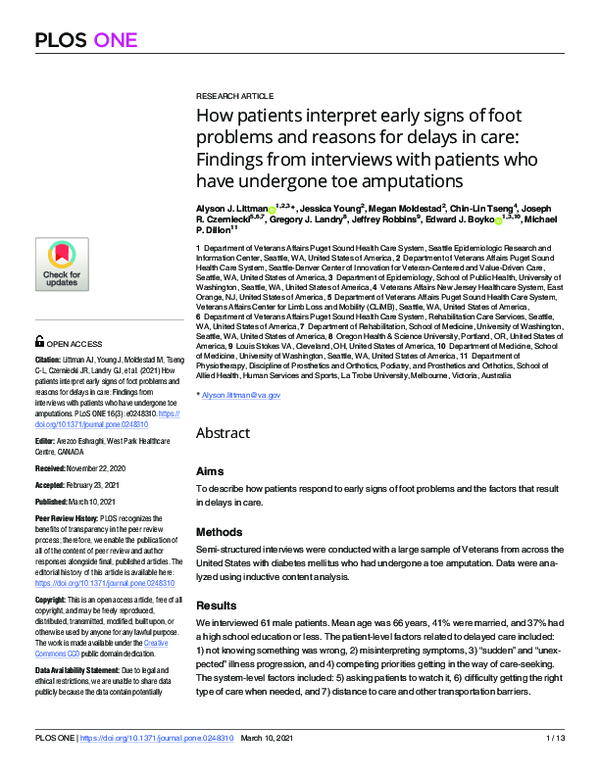 (PDF) How patients interpret early signs of foot problems and reasons ...