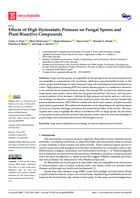 (PDF) Effects of High Hydrostatic Pressure on Fungal Spores and Plant ...