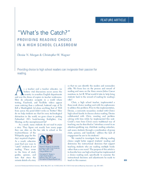 (PDF) “What's the Catch?”: Providing Reading Choice in a High School ...