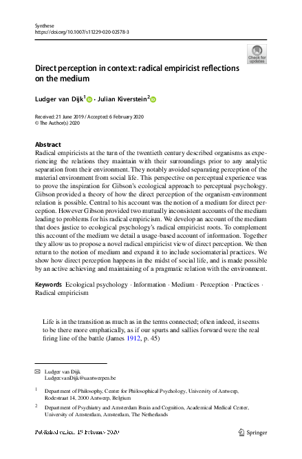 (PDF) Direct perception in context: radical empiricist reflections on ...