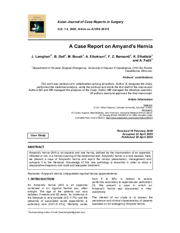 (PDF) A Case Report on Amyand’s Hernia