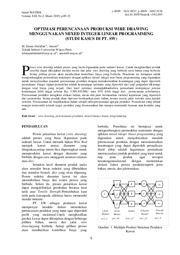 (PDF) Optimasi Perencanaan Produksi Pada Proses Wire Drawing ...