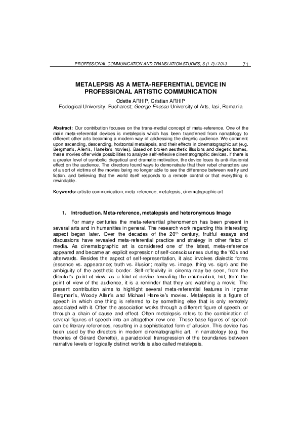(PDF) Metalepsis As a Meta-referential Device in Professional Artistic ...