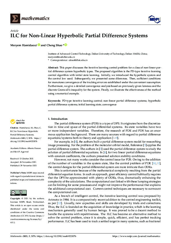 (PDF) ILC for Non-Linear Hyperbolic Partial Difference Systems