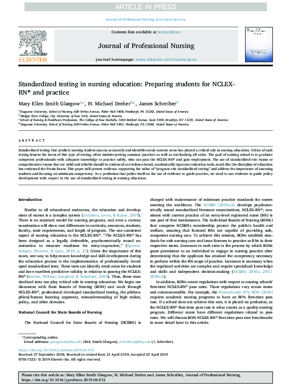 (PDF) Standardized testing in nursing education: Preparing students for ...