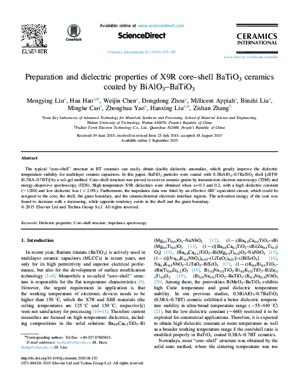 (PDF) Preparation and dielectric properties of X9R core–shell BaTiO3 ...