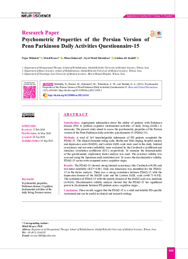 (PDF) Research Paper Psychometric Properties of the Persian Version of ...