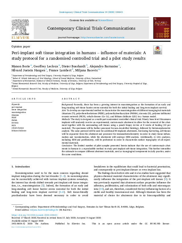(PDF) Peri-implant soft tissue integration in humans – influence of ...