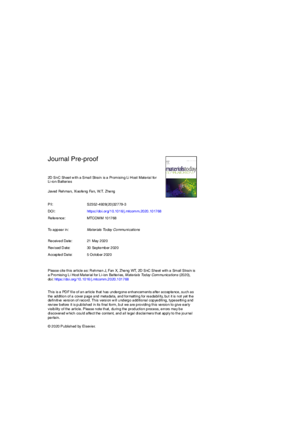 (PDF) 2D SnC sheet with a small strain is a promising Li host material ...