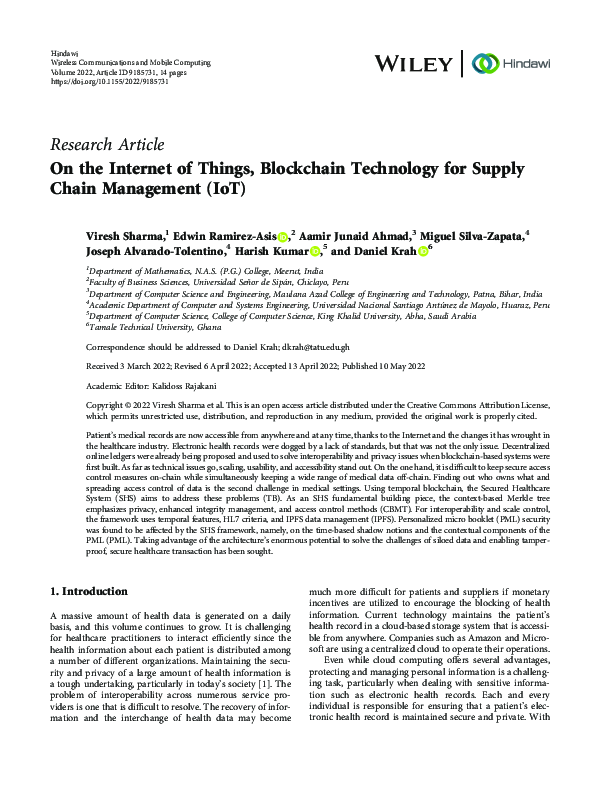 (PDF) On the Internet of Things, Blockchain Technology for Supply Chain ...