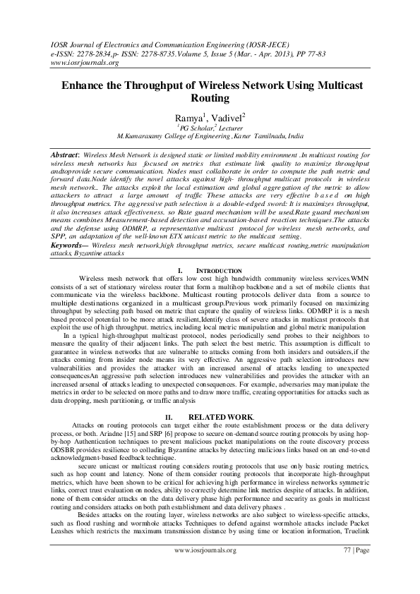 (PDF) Enhance the Throughput of Wireless Network Using Multicast Routing