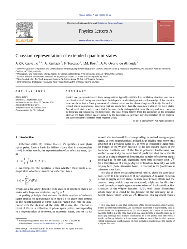 (PDF) Gaussian representation of extended quantum states