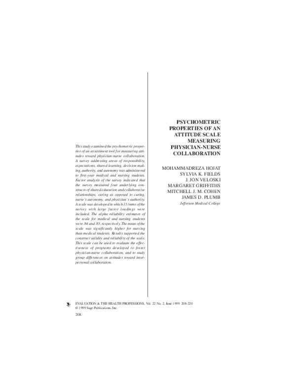 (PDF) Psychometric Properties of an Attitude Scale Measuring Physician ...